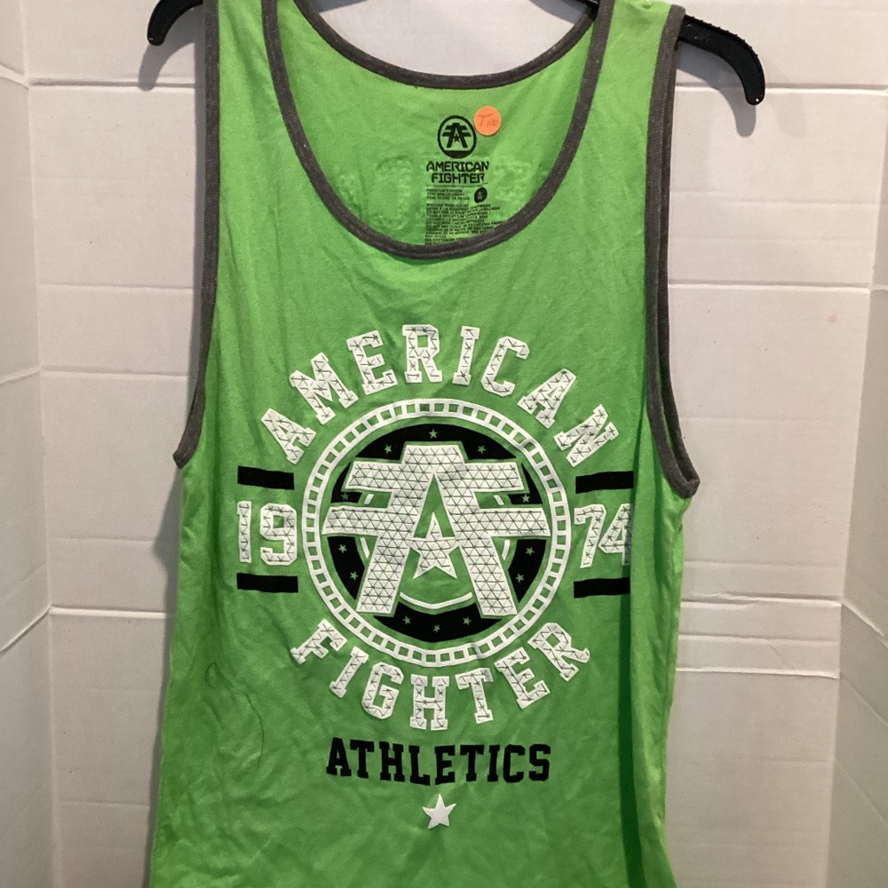T100-Men’s Lime Green American Fighter Sleeveless Tank Top Size X Large New
